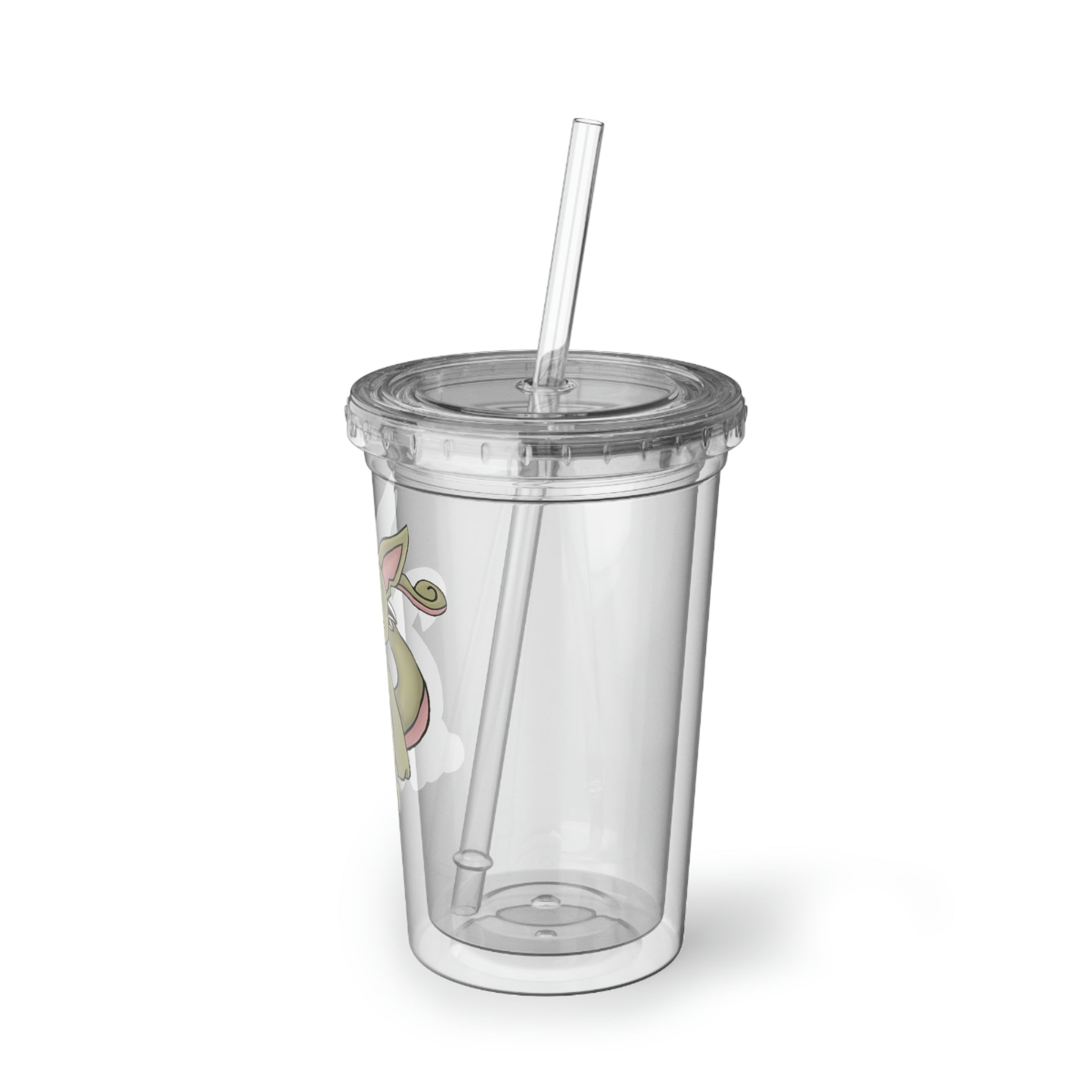 Rabbababa Suave Acrylic Cup with vibrant artwork, double-wall insulation, and a BPA-free lid and straw, perfect for hot and cold beverages.