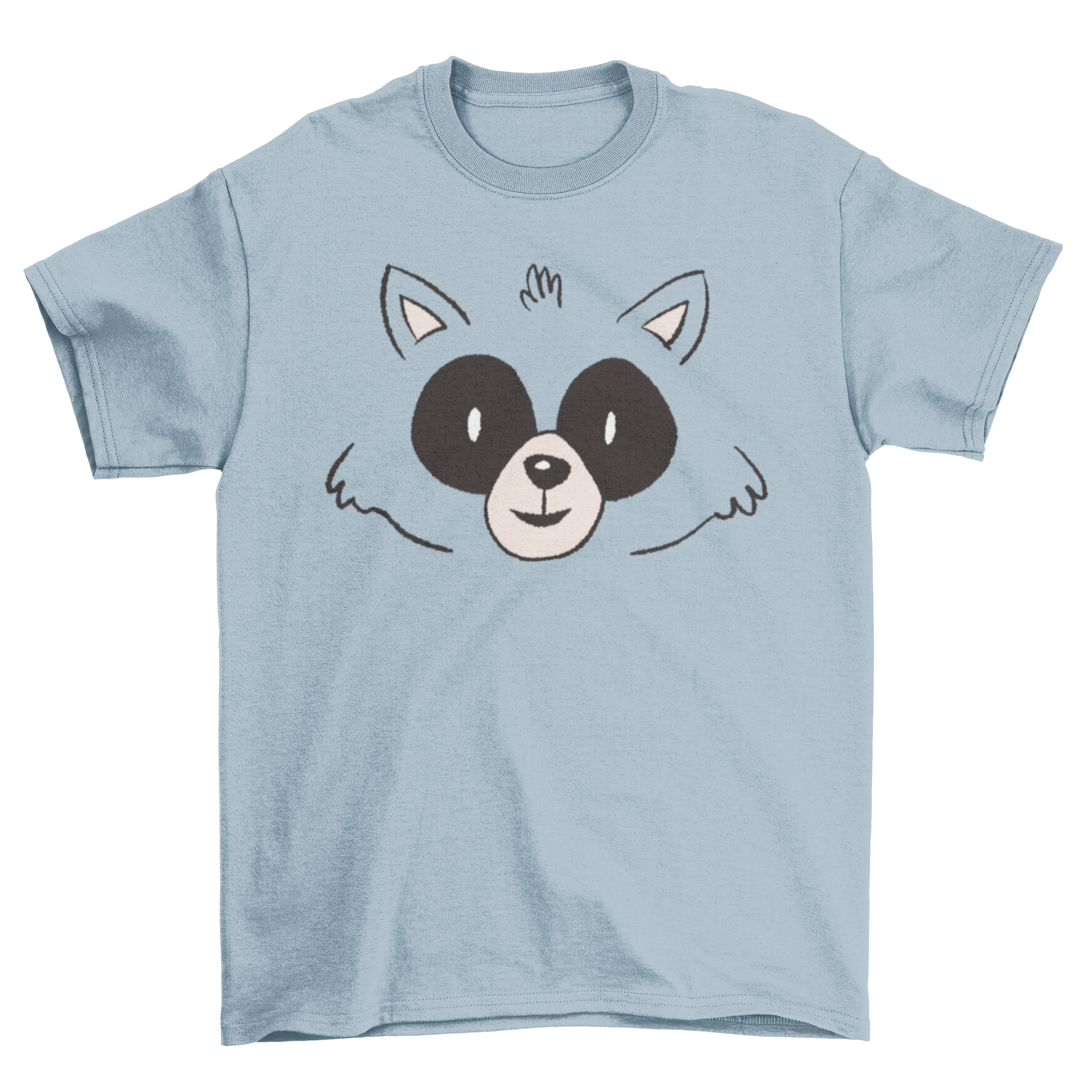 A soft cotton t-shirt featuring a cute raccoon face design, perfect for animal lovers.