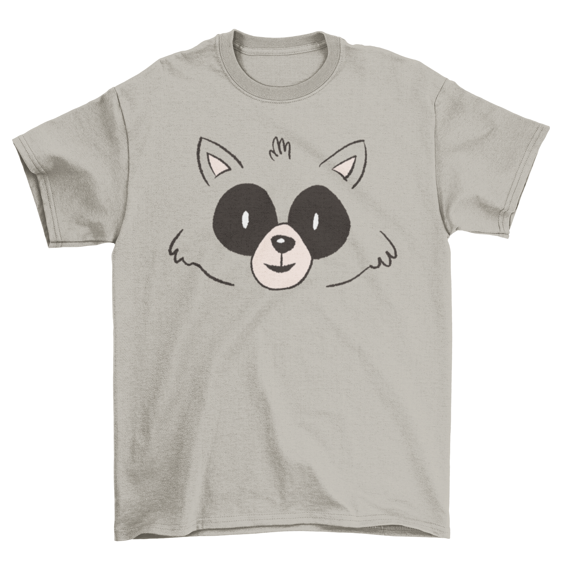A soft cotton t-shirt featuring a cute raccoon face design, perfect for animal lovers.