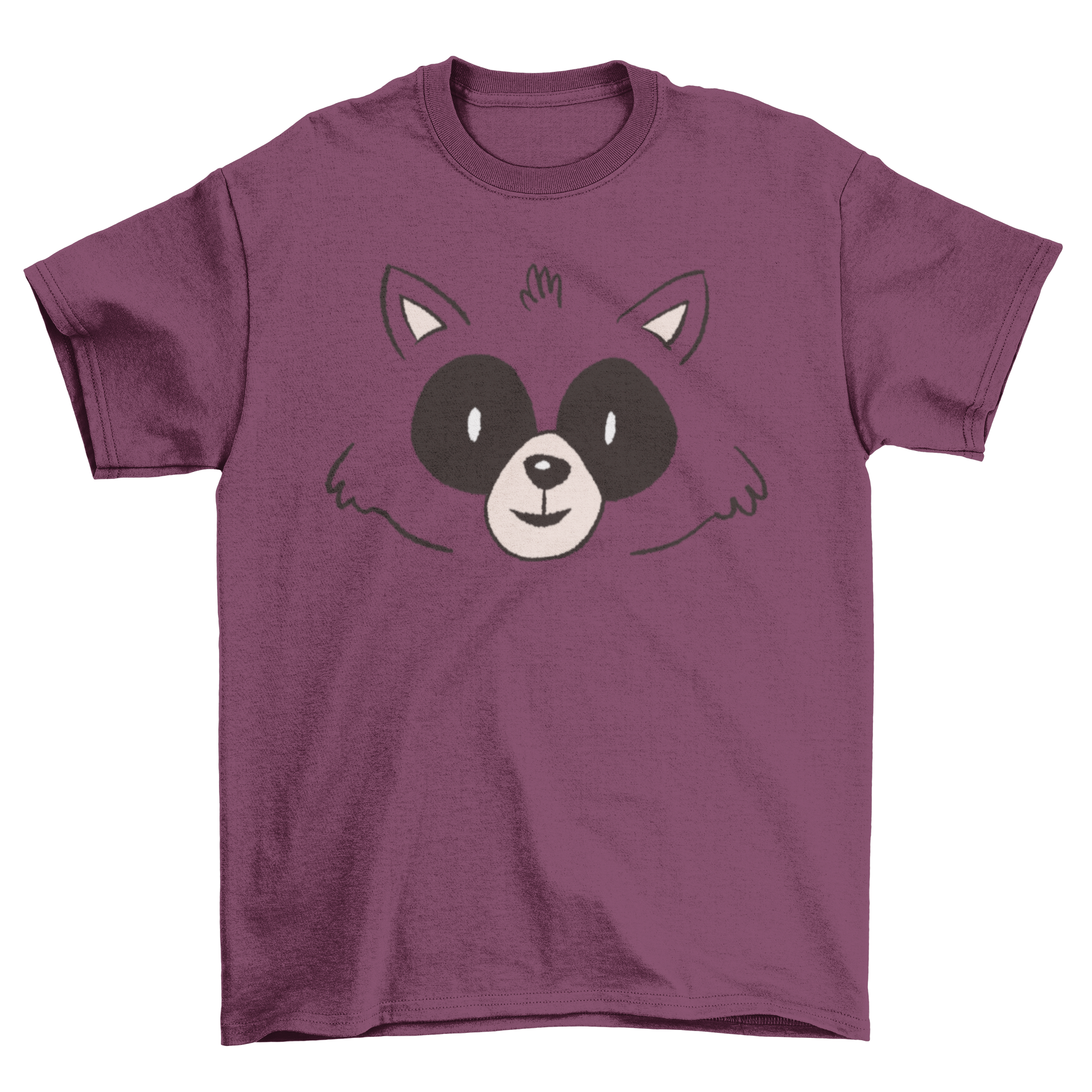 A soft cotton t-shirt featuring a cute raccoon face design, perfect for animal lovers.