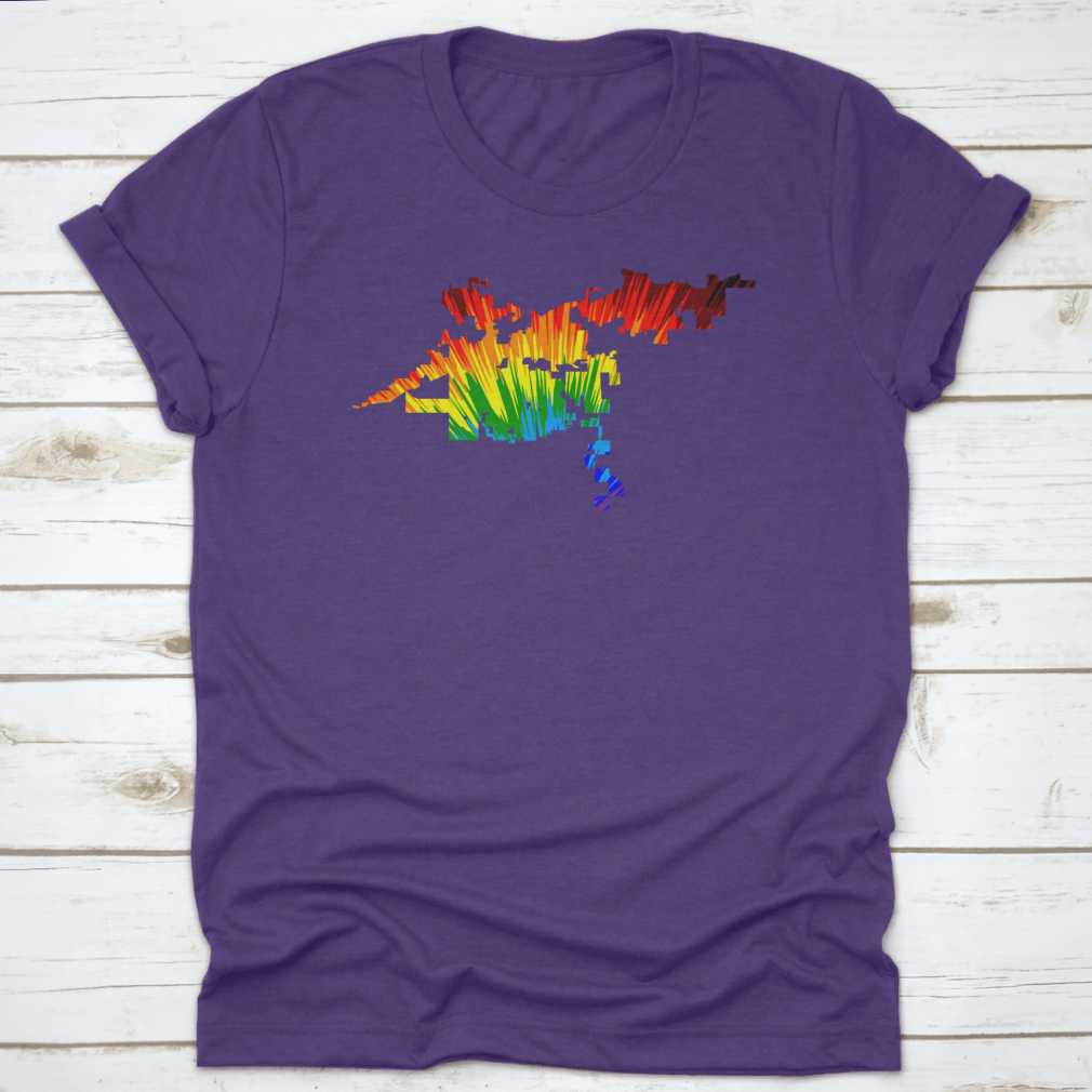 Vibrant Rainbow Abstract Colorful Pattern of Bakersfield City map design on a cotton fabric.