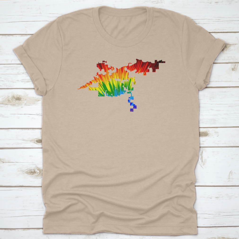 Vibrant Rainbow Abstract Colorful Pattern of Bakersfield City map design on a cotton fabric.