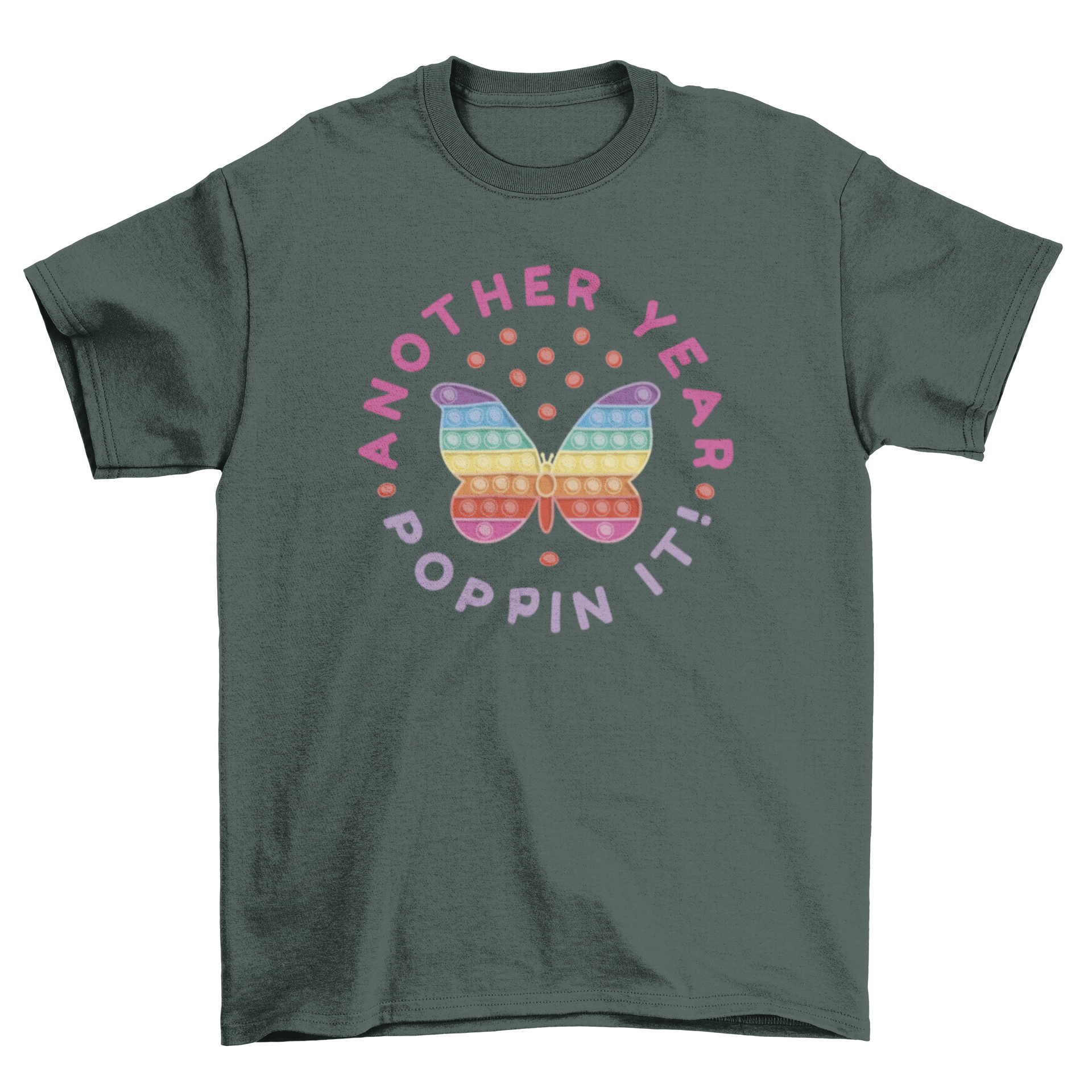 Colorful Rainbow Butterfly Toy T-shirt featuring a butterfly design and playful quote.