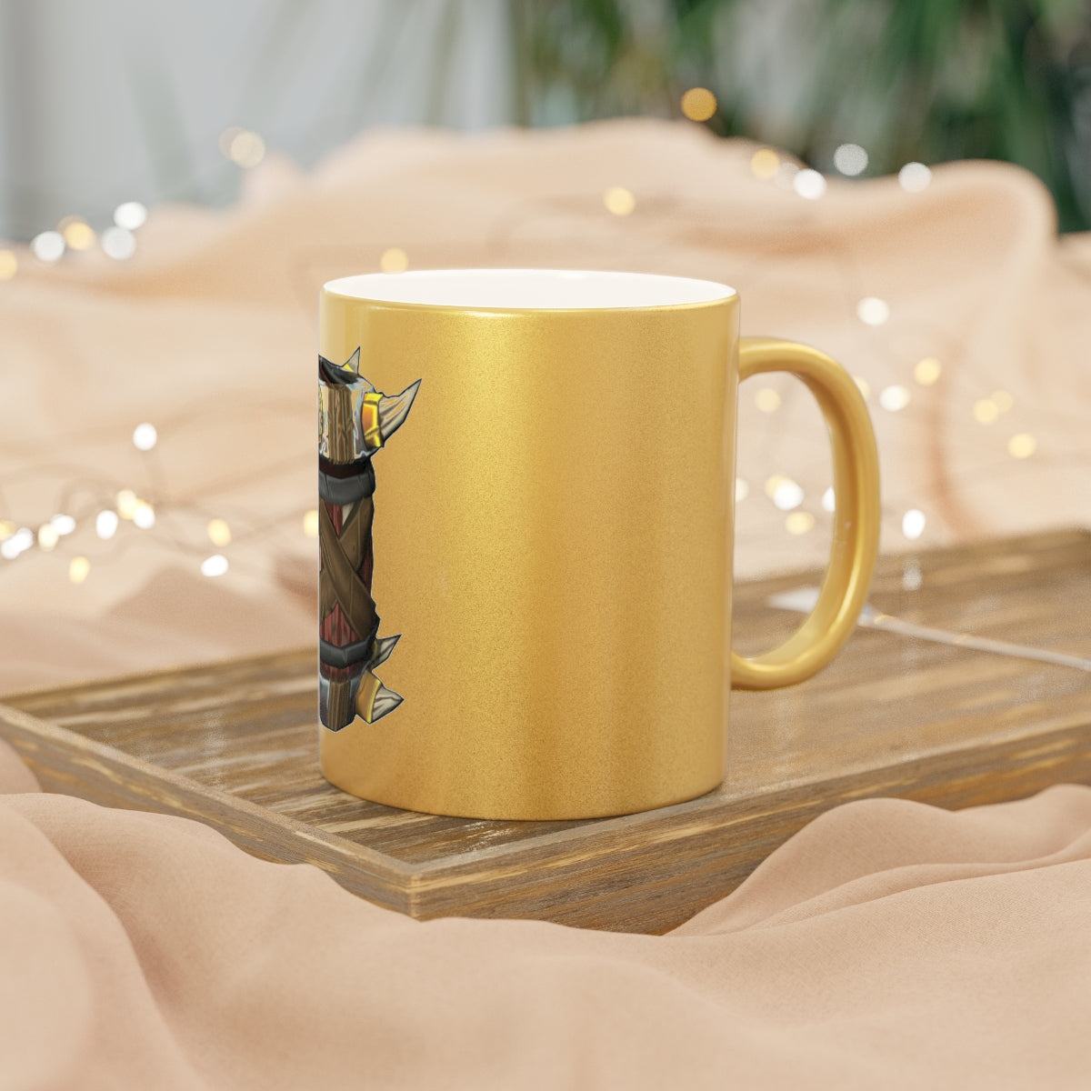 Raptor Barrel Metallic Mug in silver and gold finishes, showcasing a personalized design with a comfortable C-handle.
