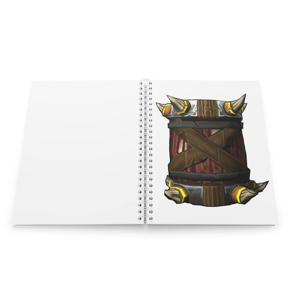 Raptor Barrel Spiral Notebook with customizable covers and wide-ruled pages, featuring a semi-gloss laminated finish.