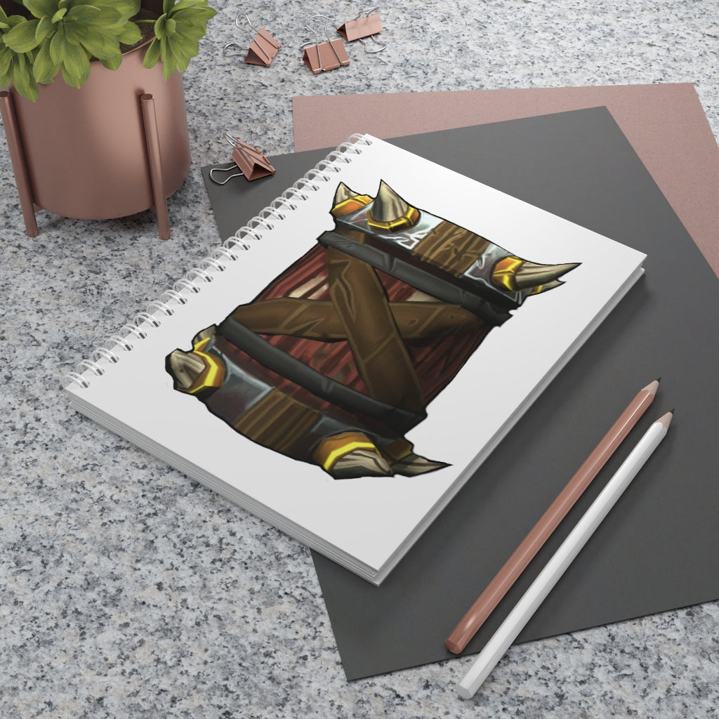 Raptor Barrel Spiral Notebook with customizable covers and wide-ruled pages, featuring a semi-gloss laminated finish.