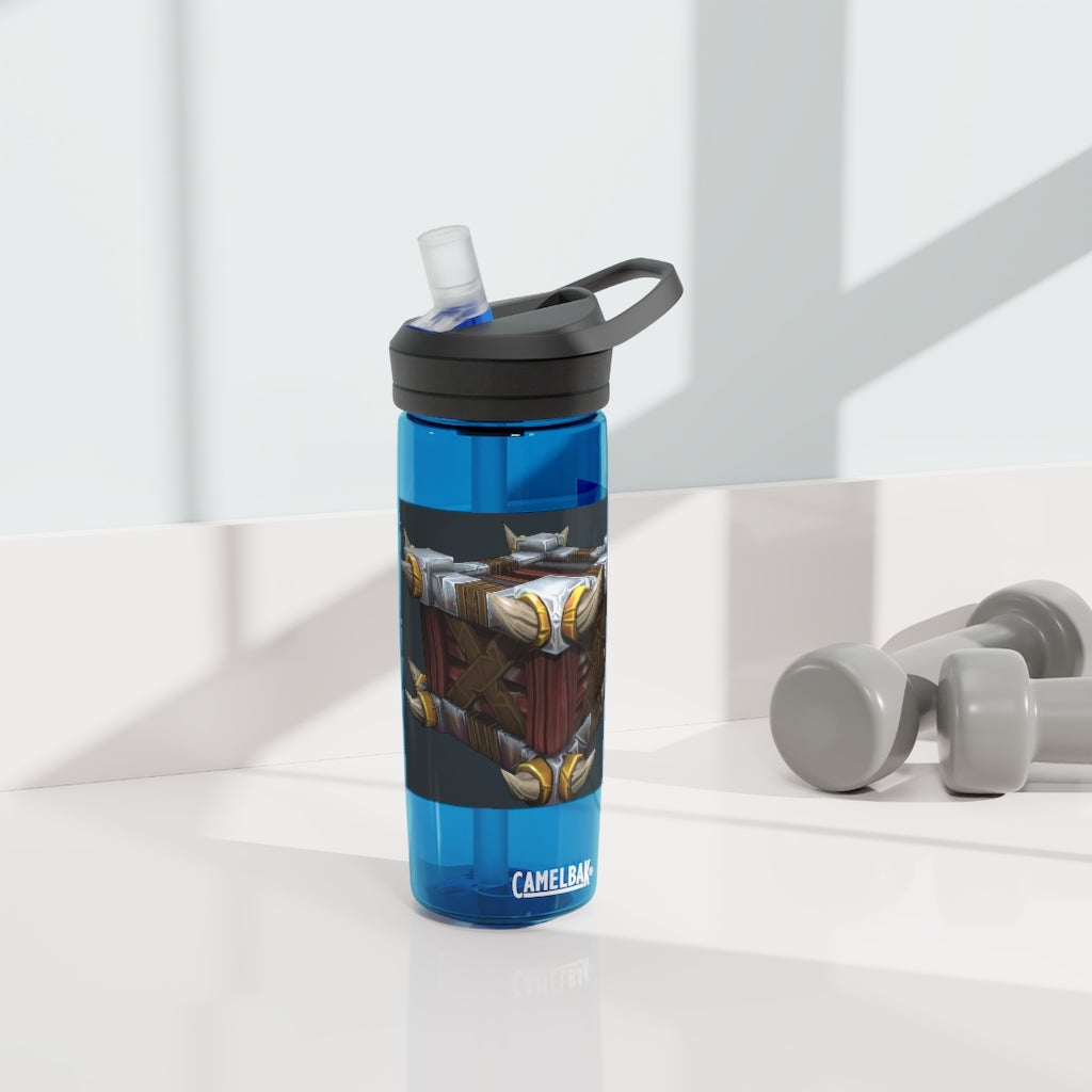 Raptor Crate CamelBak Eddy® Water Bottle in 20oz and 25oz sizes, showcasing its durable Tritan™ material and spill-proof design.