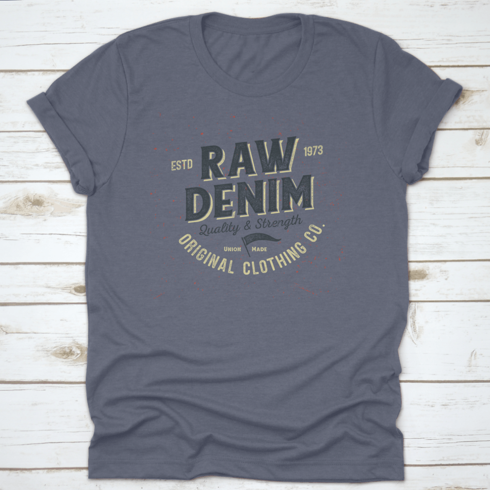 A Raw Denim Aged Tee showcasing its classic fit and midweight fabric, ideal for printing designs.