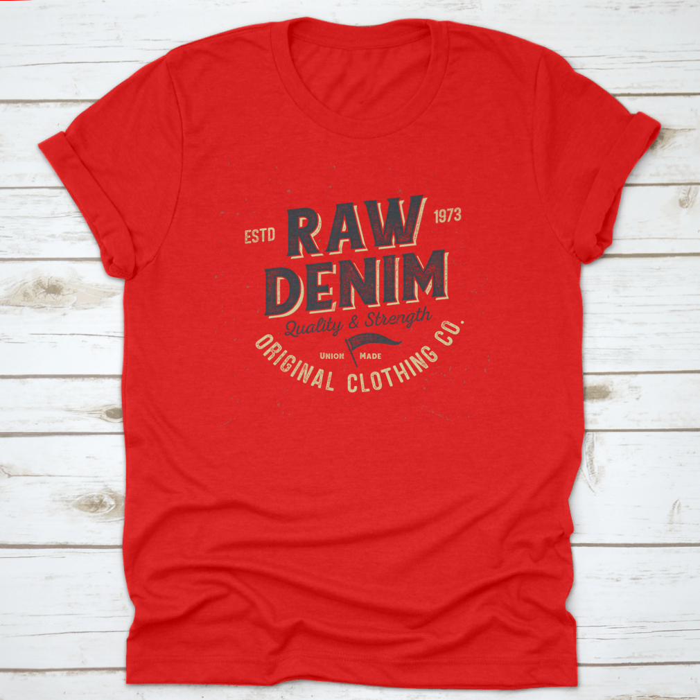 A Raw Denim Aged Tee showcasing its classic fit and midweight fabric, ideal for printing designs.