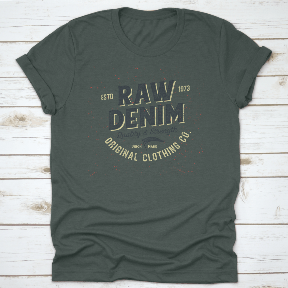 A Raw Denim Aged Tee showcasing its classic fit and midweight fabric, ideal for printing designs.