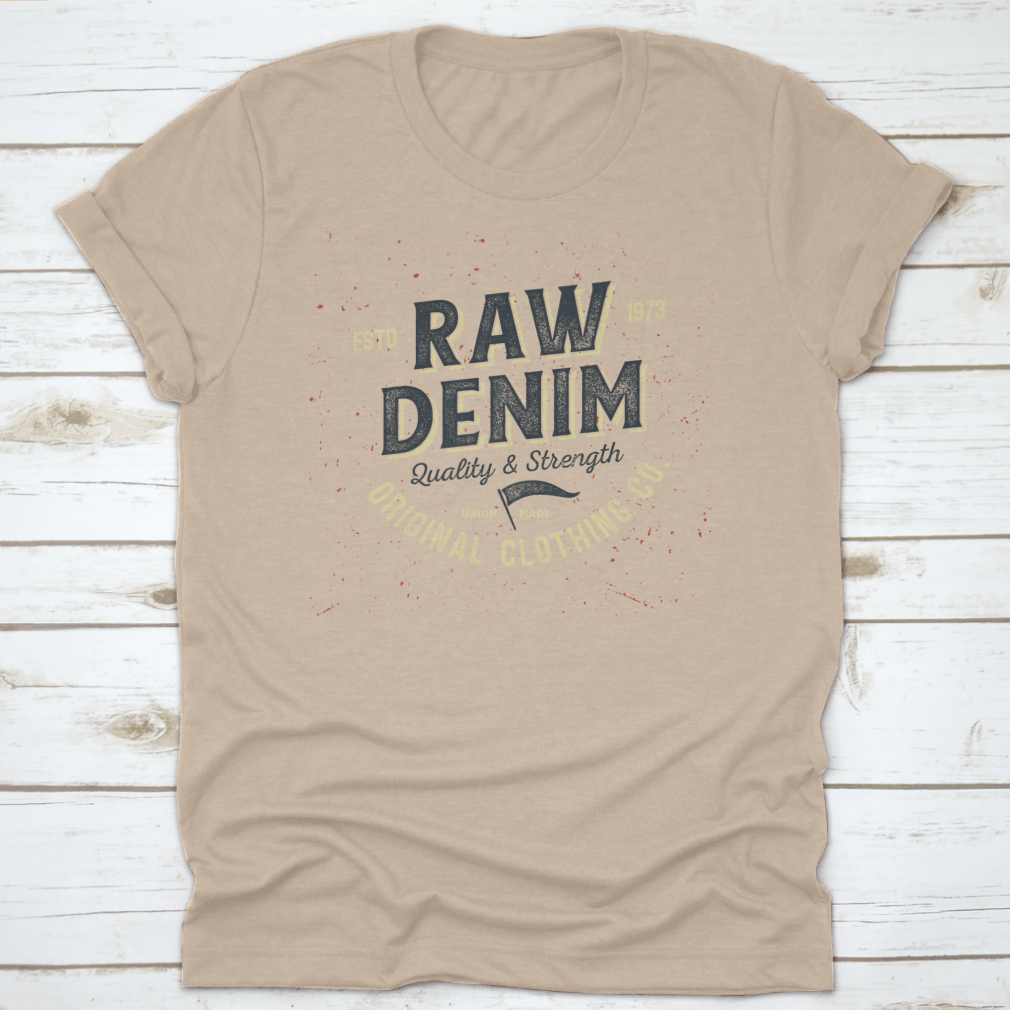 A Raw Denim Aged Tee showcasing its classic fit and midweight fabric, ideal for printing designs.