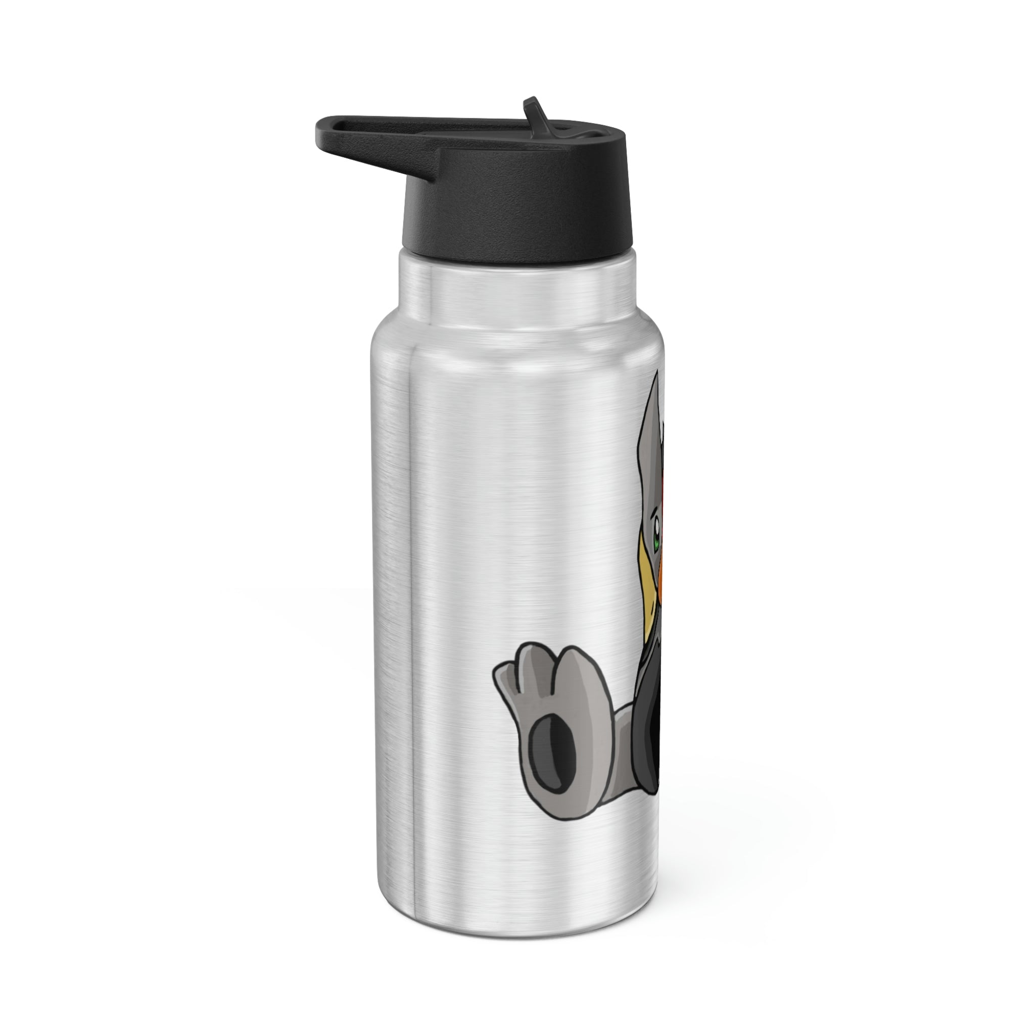 Raylow Gator Tumbler in stainless steel with a black plastic cap and straw, showcasing a customizable design.
