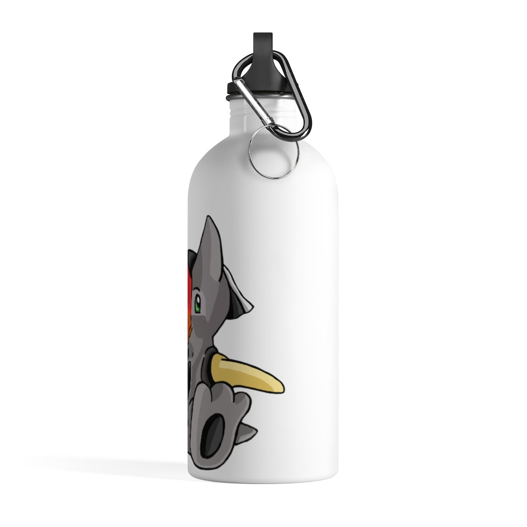 Raylow Stainless Steel Water Bottle with a plastic screw top and carabiner, showcasing its stylish design and lightweight construction.