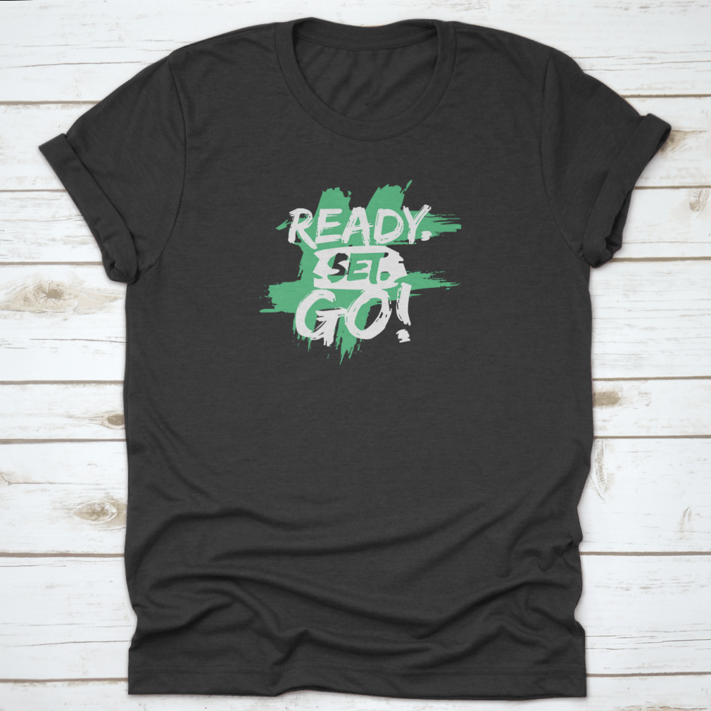 Ready. Set. Go! brush lettering vector illustration design on a cotton fabric, showcasing a stylish and creative typography.