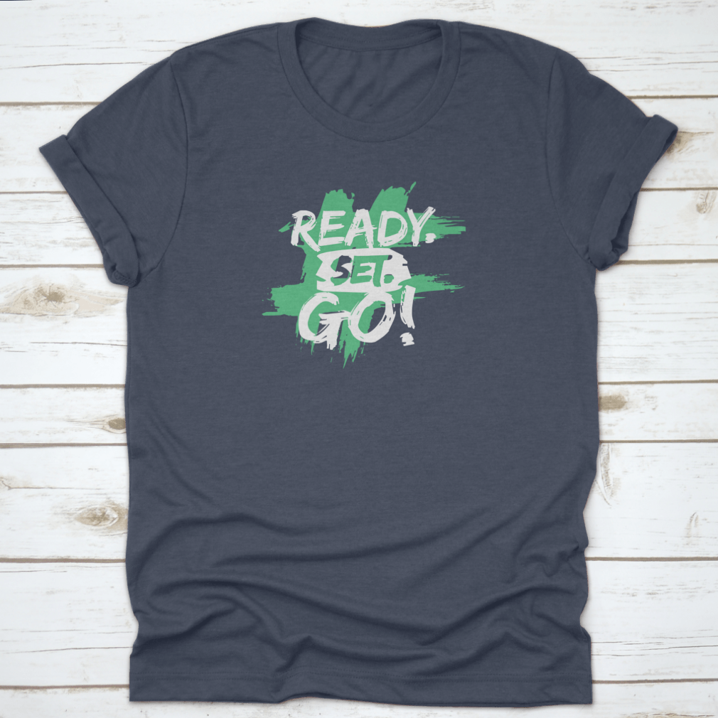 Ready. Set. Go! brush lettering vector illustration design on a cotton fabric, showcasing a stylish and creative typography.