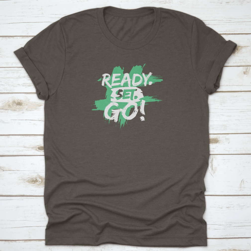 Ready. Set. Go! brush lettering vector illustration design on a cotton fabric, showcasing a stylish and creative typography.