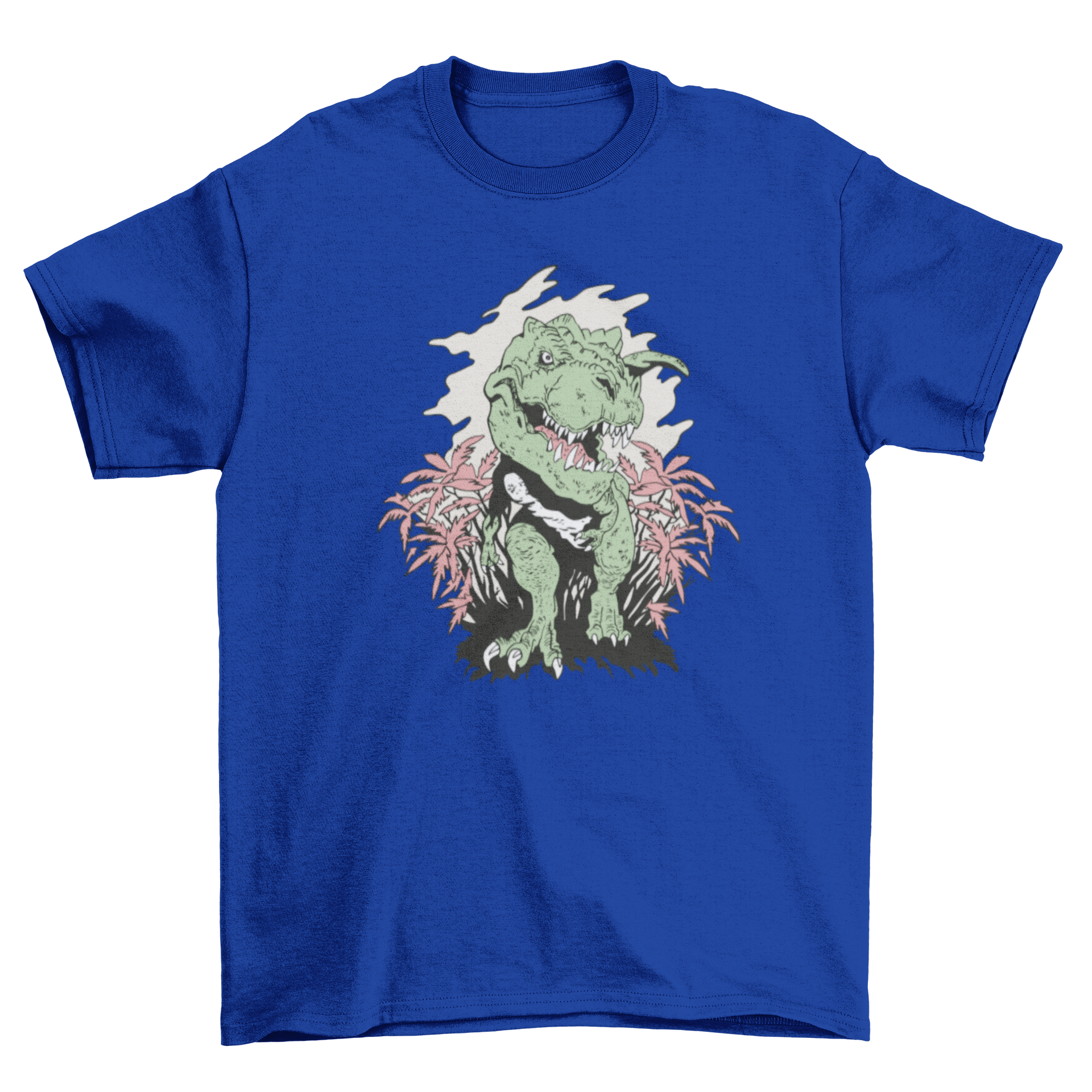 Realistic T-Rex dinosaur design on a stylish t-shirt, showcasing vibrant colors and intricate details.