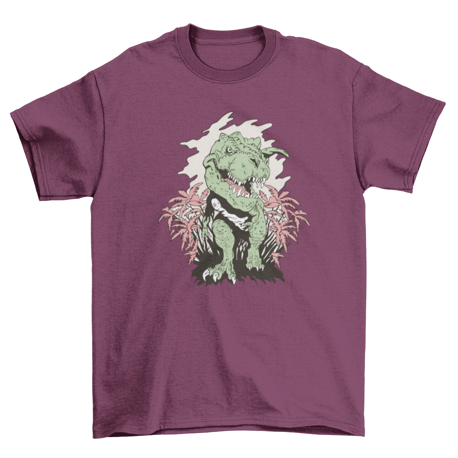 Realistic T-Rex dinosaur design on a stylish t-shirt, showcasing vibrant colors and intricate details.