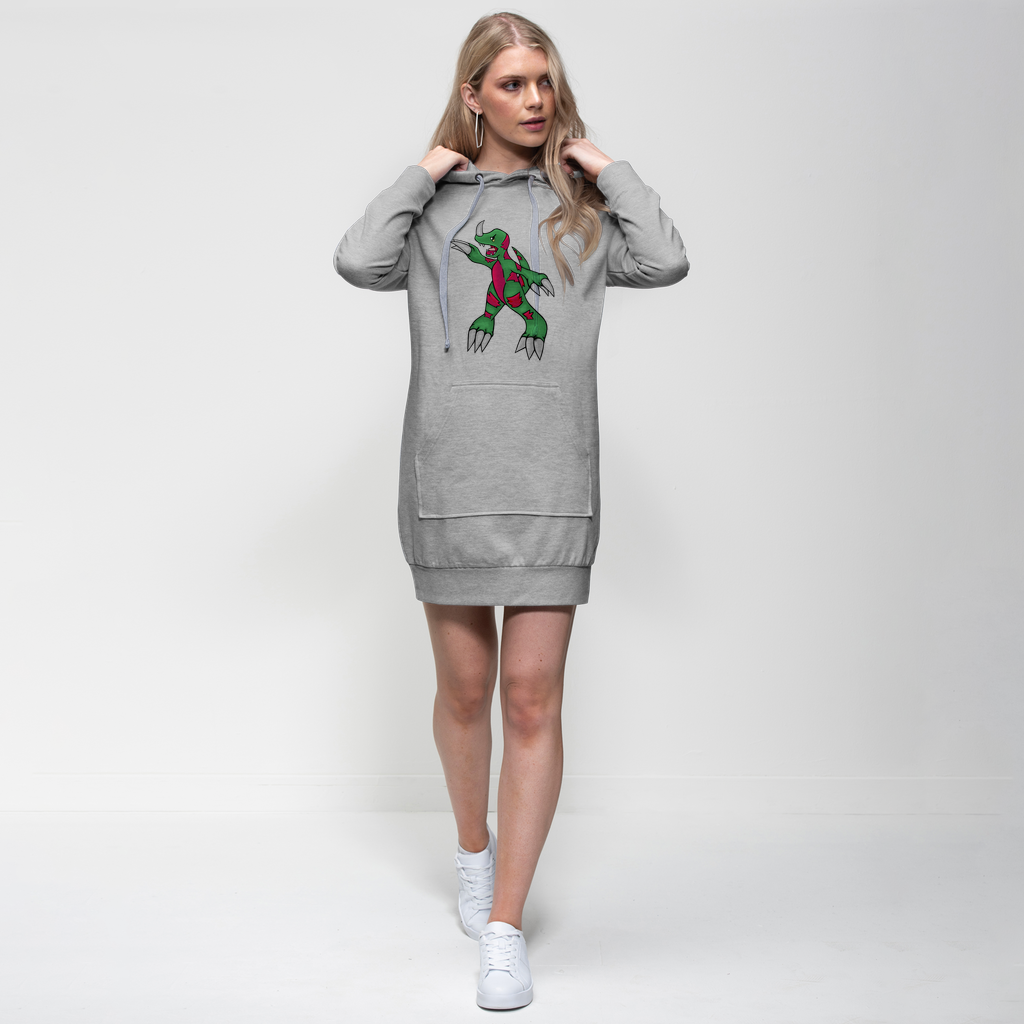 Recgor Premium Adult Hoodie Dress featuring a relaxed fit, hood with drawstring, and kangaroo pouch pocket, made from soft cotton blend fabric.