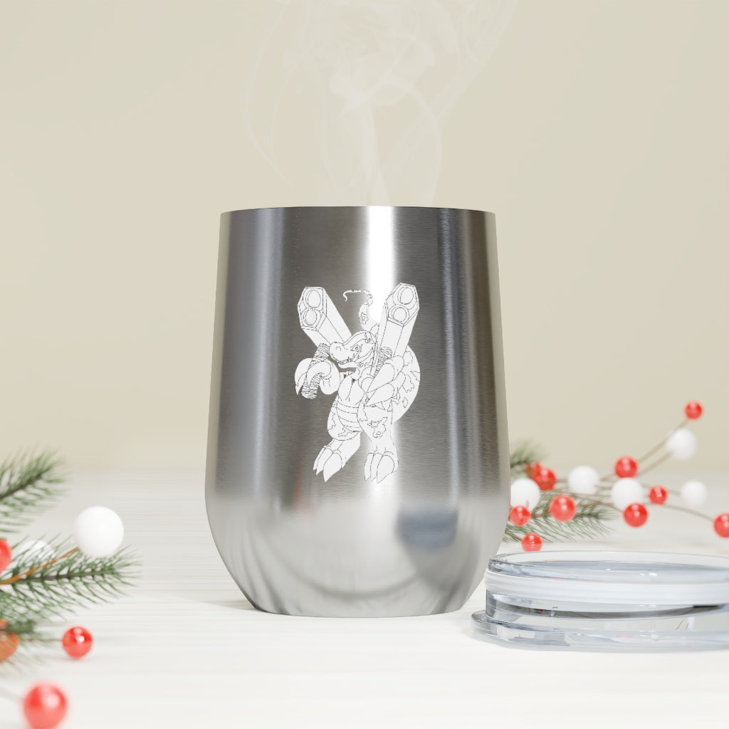 Rector 12oz Insulated Wine Tumbler in stainless steel with a clear lid, showcasing its sleek design and double-wall insulation.