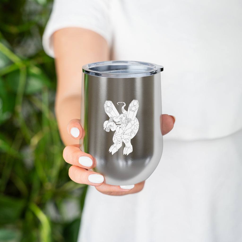 Rector 12oz Insulated Wine Tumbler in stainless steel with a clear lid, showcasing its sleek design and double-wall insulation.
