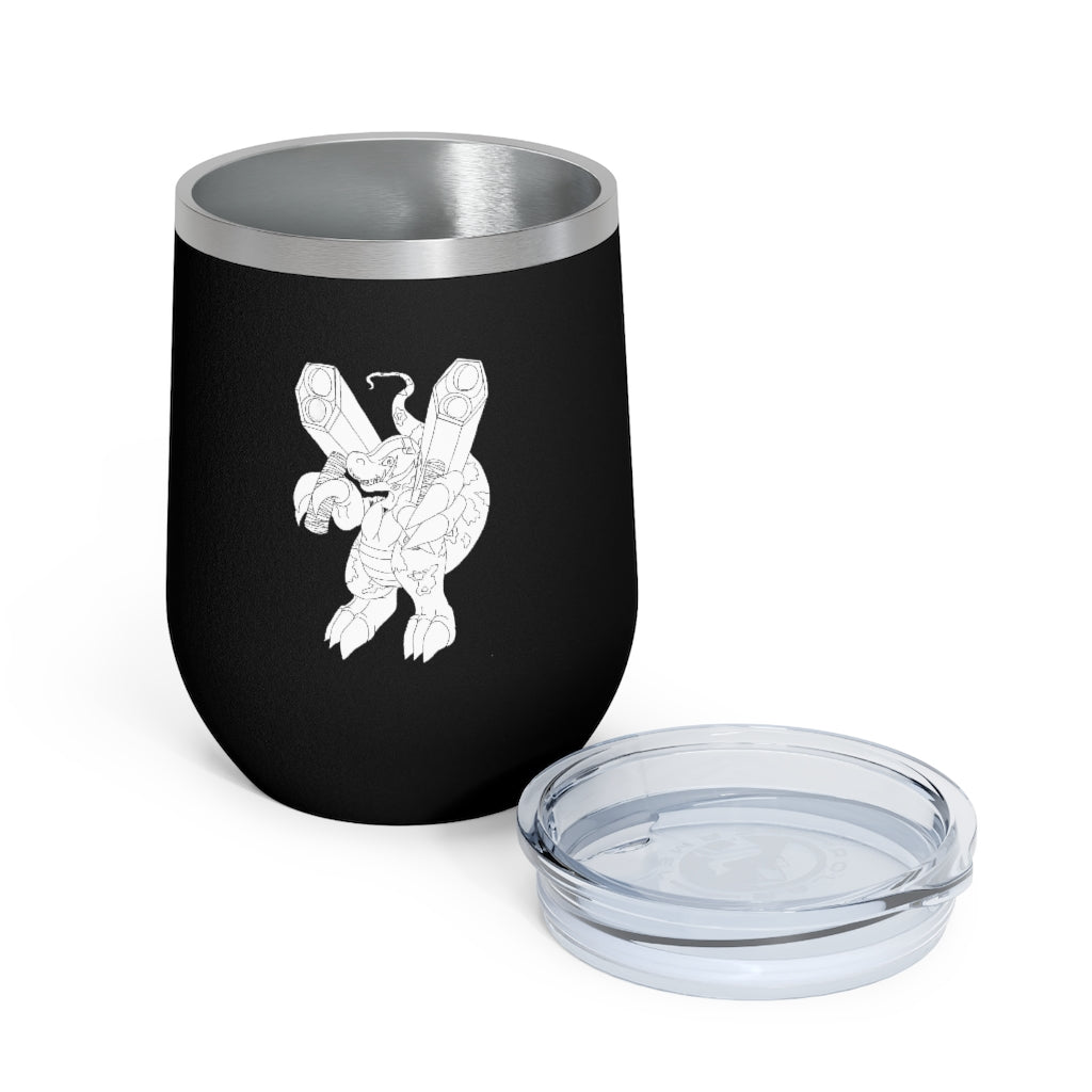 Rector 12oz Insulated Wine Tumbler in stainless steel with a clear lid, showcasing its sleek design and double-wall insulation.