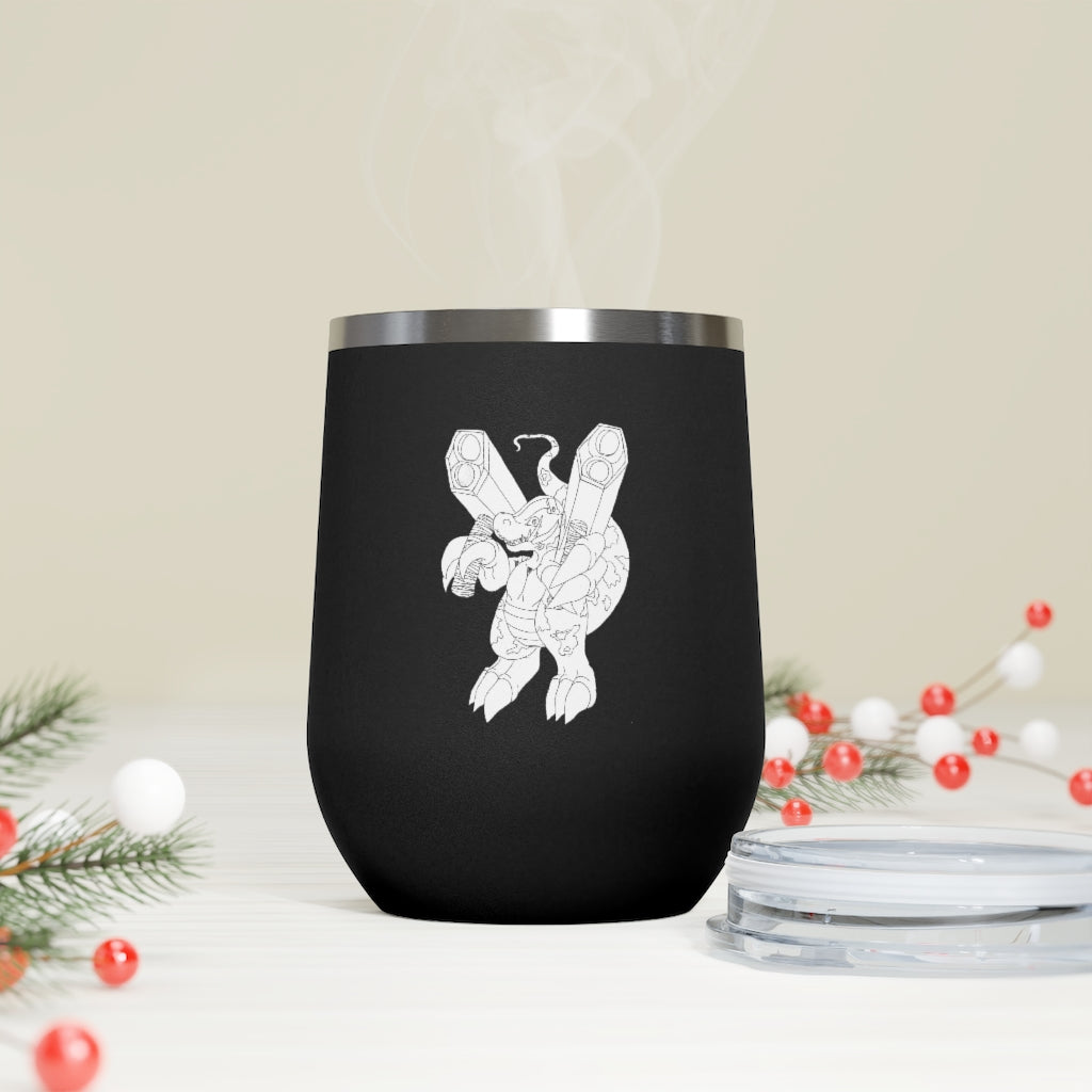 Rector 12oz Insulated Wine Tumbler in stainless steel with a clear lid, showcasing its sleek design and double-wall insulation.