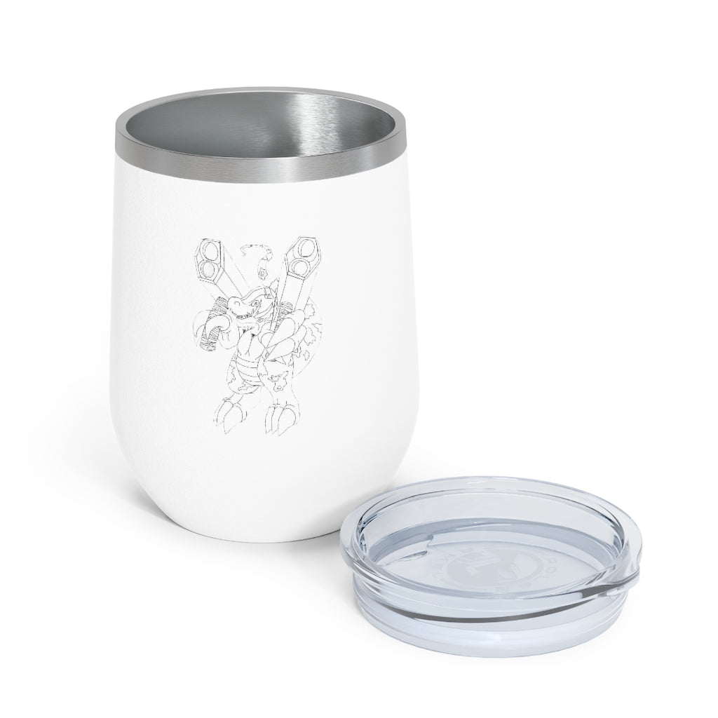 Rector 12oz Insulated Wine Tumbler in stainless steel with a clear lid, showcasing its sleek design and double-wall insulation.