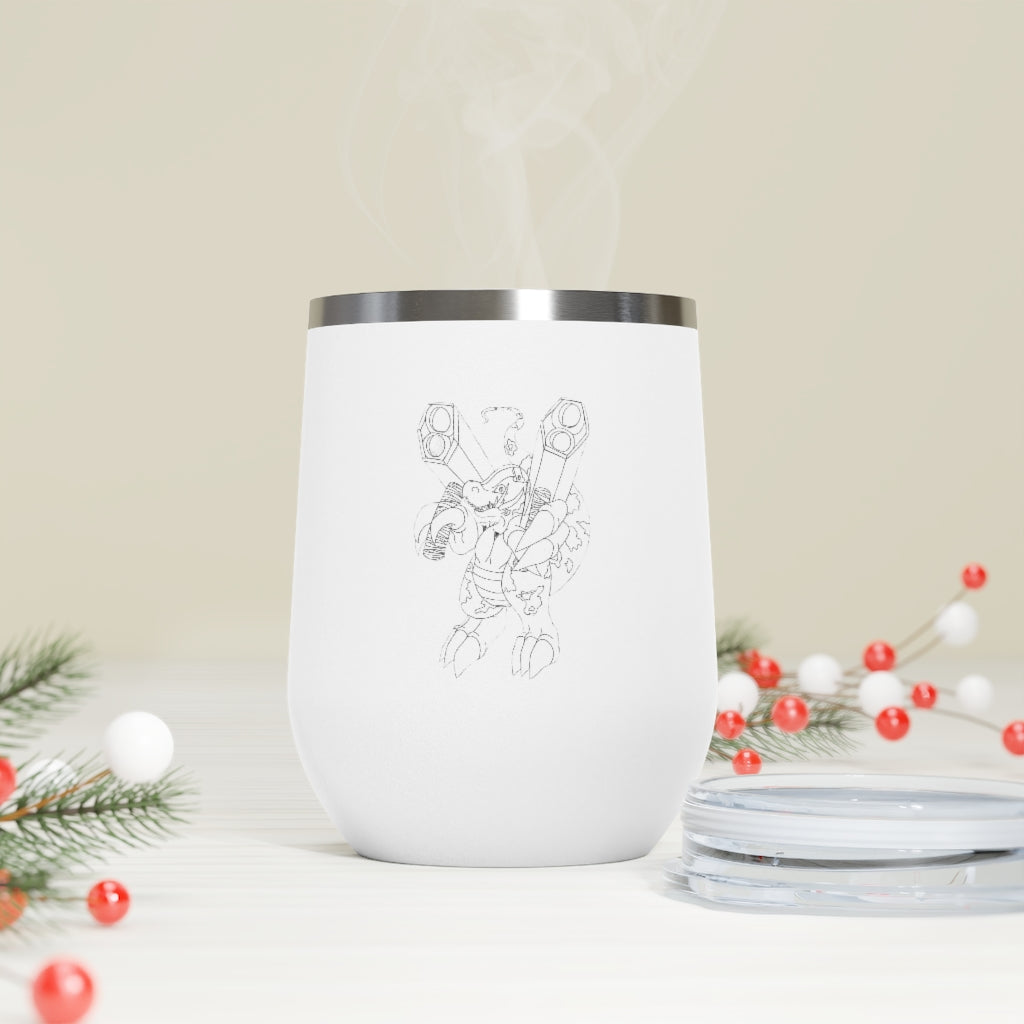 Rector 12oz Insulated Wine Tumbler in stainless steel with a clear lid, showcasing its sleek design and double-wall insulation.