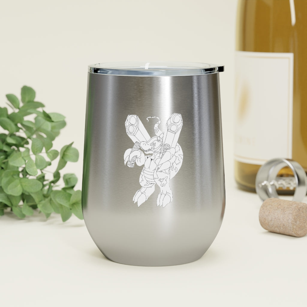 Rector 12oz Insulated Wine Tumbler in stainless steel with a clear lid, showcasing its sleek design and double-wall insulation.