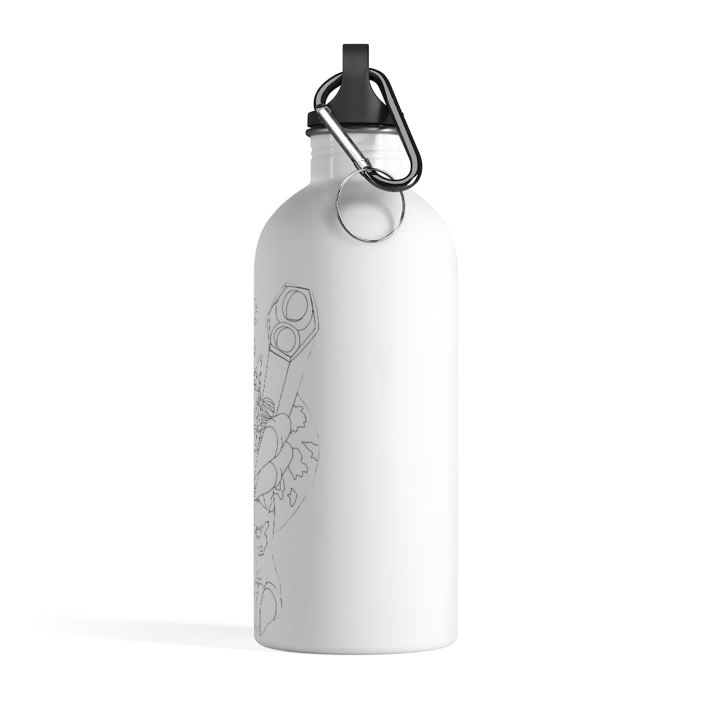 Rector Stainless Steel Water Bottle with plastic screw top and carabiner, showcasing its sleek design and practical features.