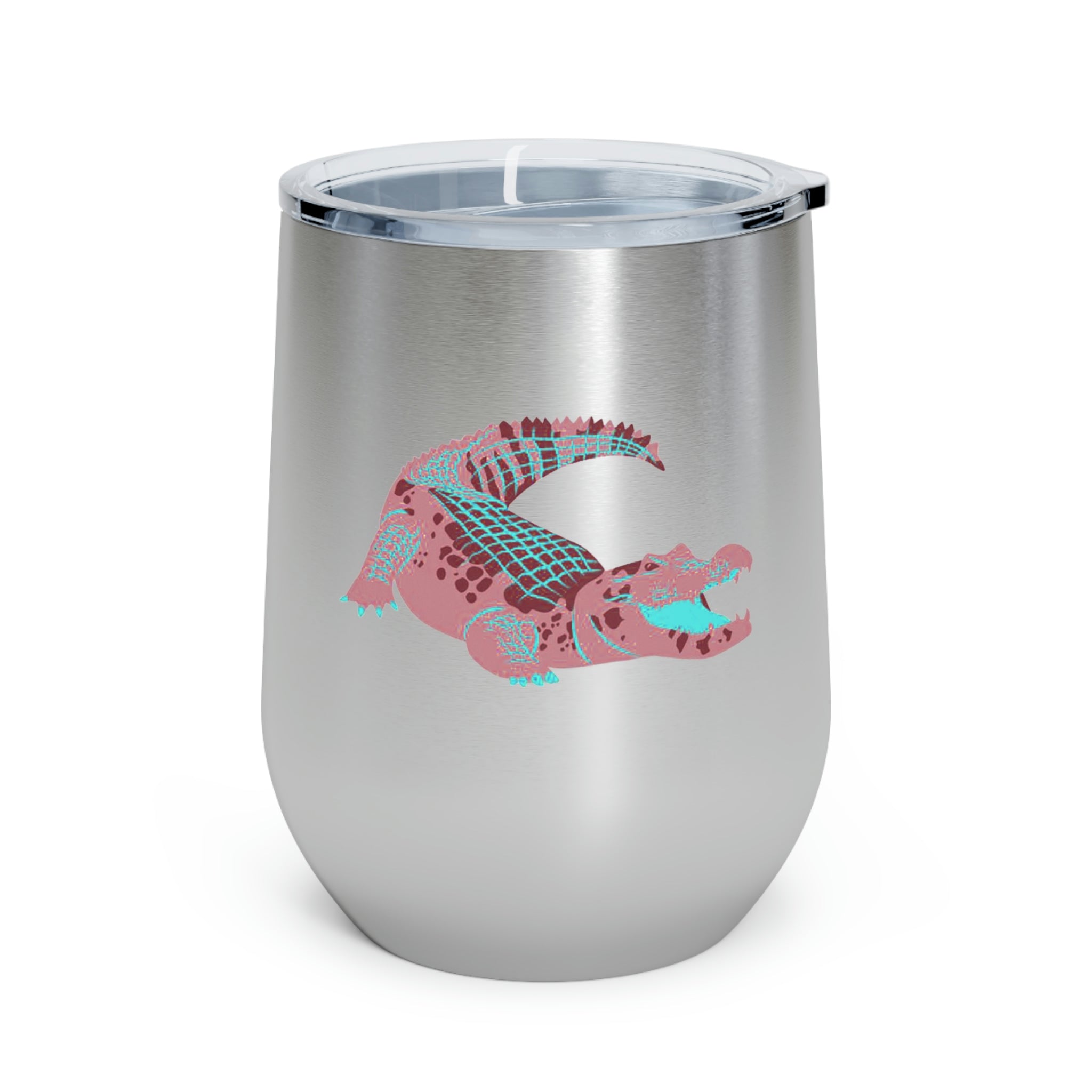 Red Alligator Wine Tumbler with clear lid, showcasing its stylish design and double insulation features.