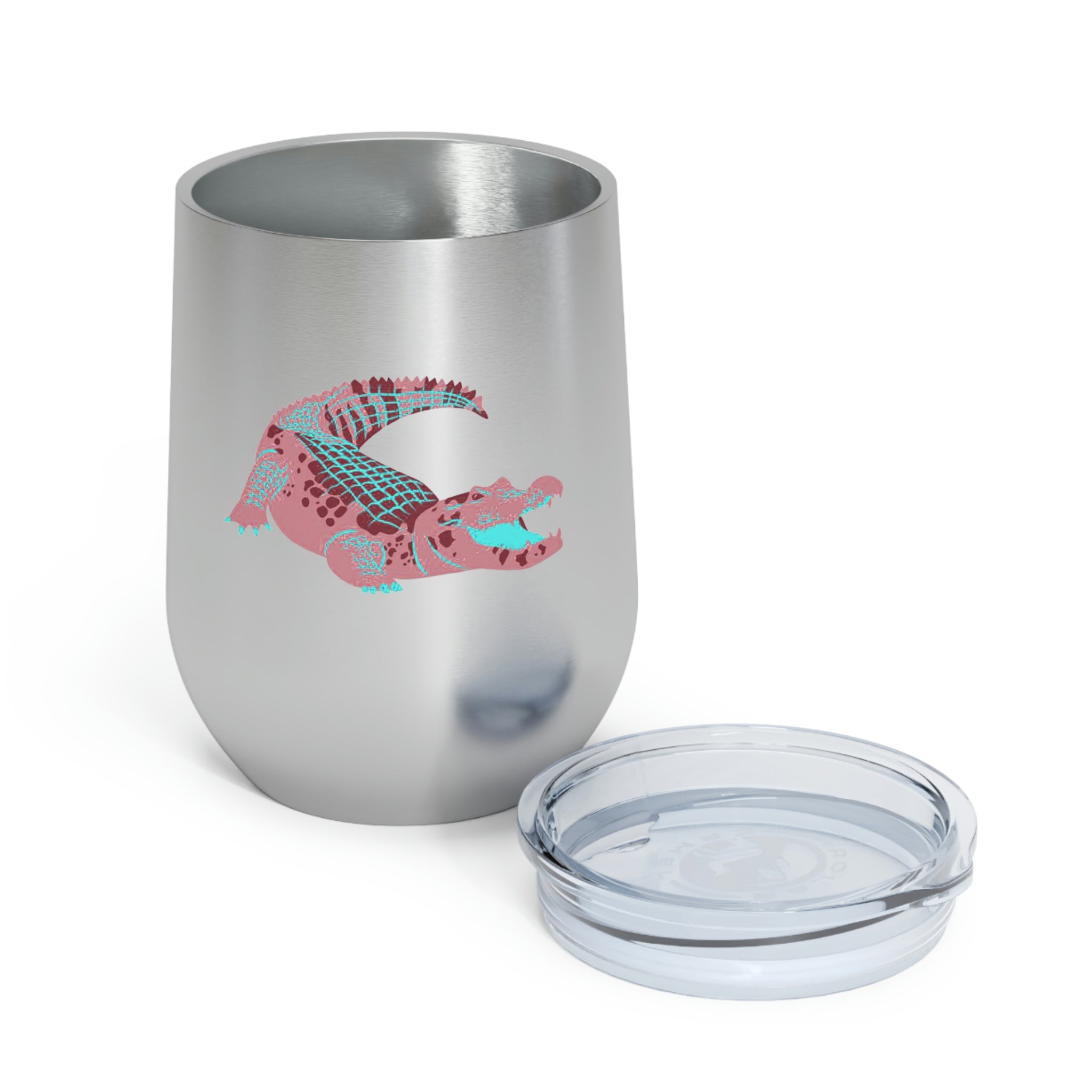 Red Alligator Wine Tumbler with clear lid, showcasing its stylish design and double insulation features.