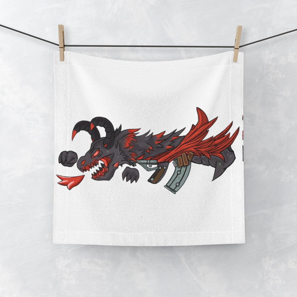 Red Black Dragon Gun Face Towel featuring a vibrant dragon design on a polyester front and soft cotton back.
