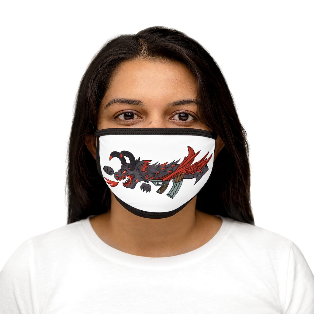 Red Black Dragon Gun Mixed-Fabric Face Mask featuring a unique dragon design with a black outer edge and earloops.