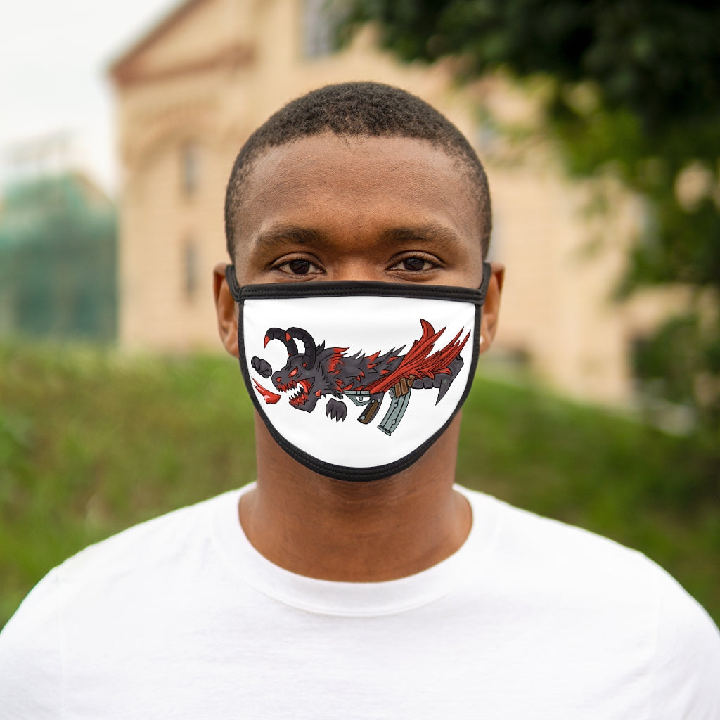 Red Black Dragon Gun Mixed-Fabric Face Mask featuring a unique dragon design with a black outer edge and earloops.