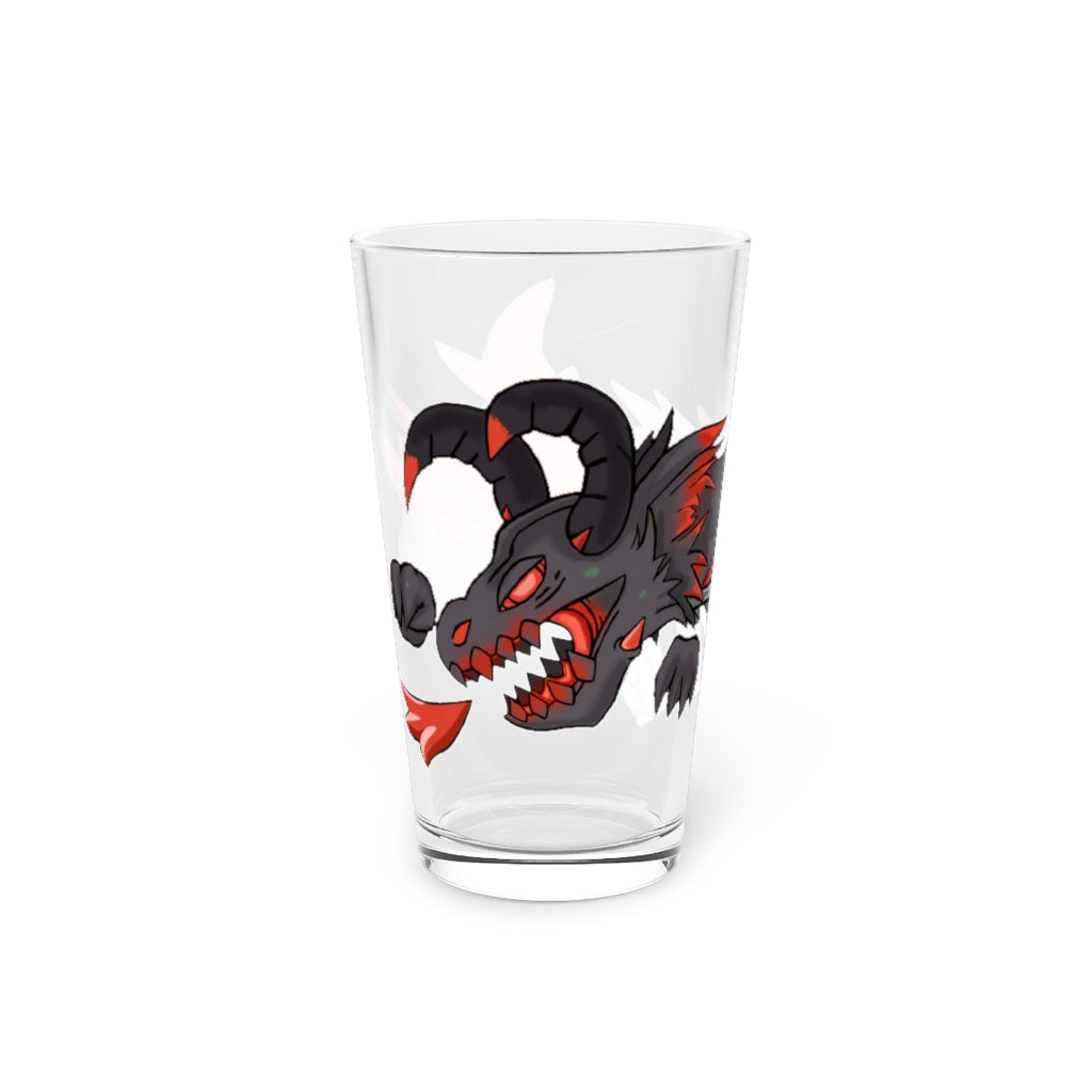 Red Black Dragon Gun Pint Glass, 16oz capacity, featuring a striking dragon design on clear glass.