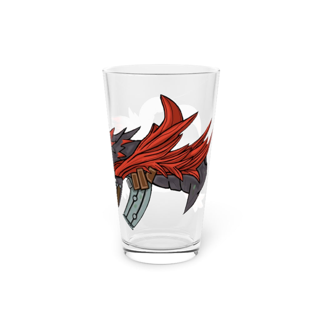 Red Black Dragon Gun Pint Glass, 16oz capacity, featuring a striking dragon design on clear glass.