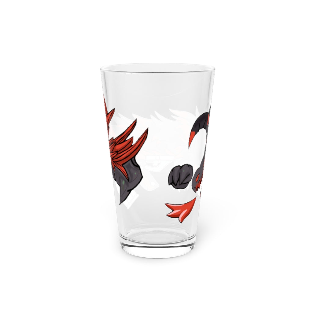 Red Black Dragon Gun Pint Glass, 16oz capacity, featuring a striking dragon design on clear glass.