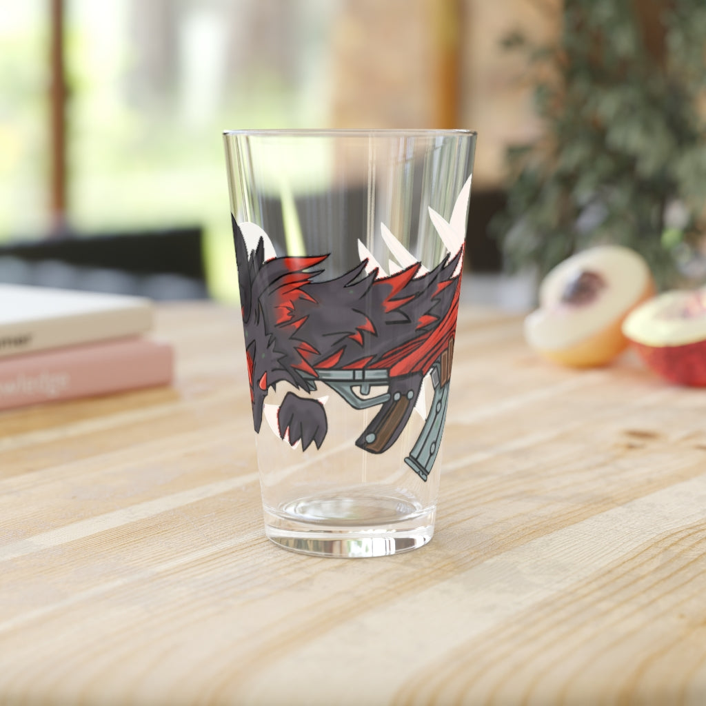 Red Black Dragon Gun Pint Glass, 16oz capacity, featuring a striking dragon design on clear glass.
