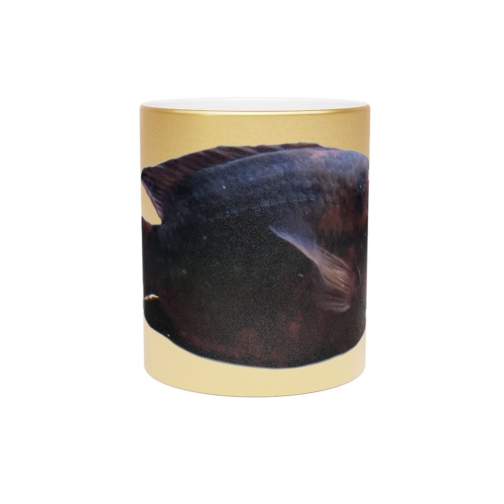 Red Black Fish Metallic Mug with Gold and Silver coating, showcasing a personalized design option.