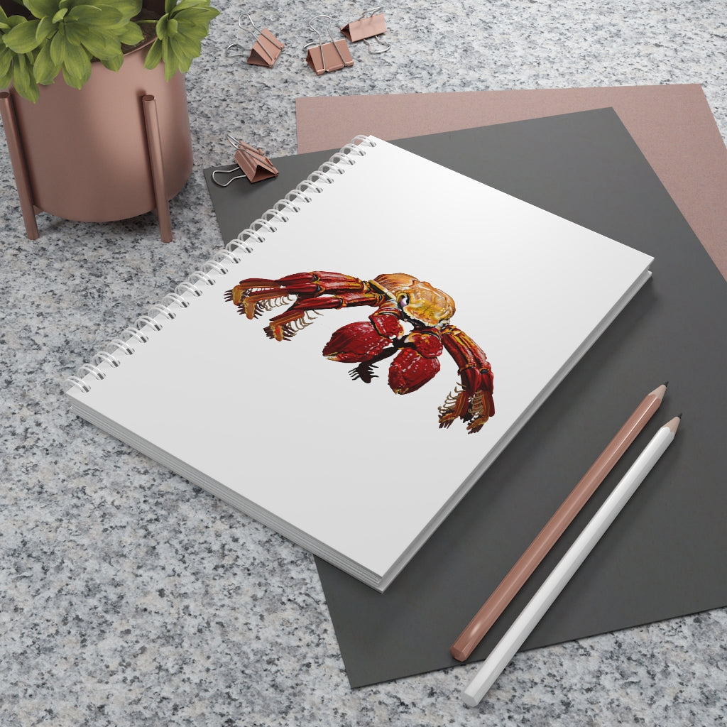 Red Crab Spiral Notebook with customizable covers and wide-ruled pages, featuring a semi-gloss laminated finish.