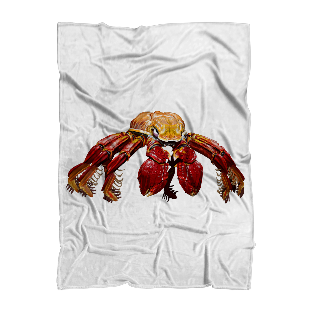 Red Crab Sublimation Throw Blanket made from 100% polyester polar fleece, featuring a vibrant crab design on a soft cuddle fleece fabric.