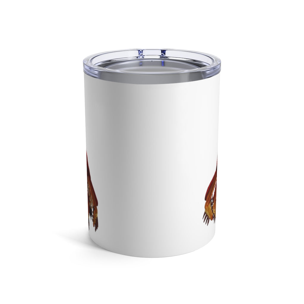 Red Crab Tumbler 10oz made of stainless steel with a see-thru plastic lid, showcasing its stylish design and rounded corners.