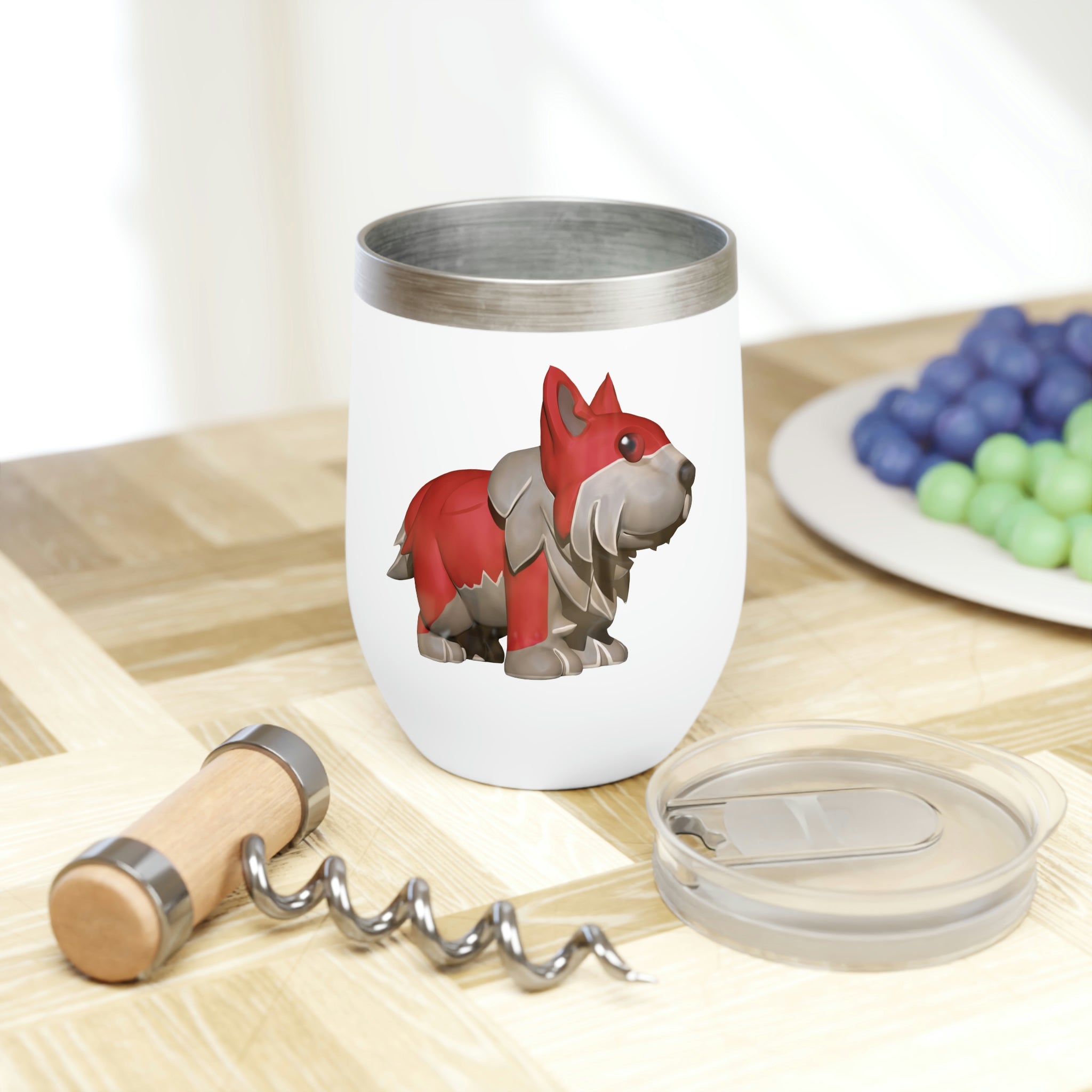 Red Dog Chill Wine Tumbler in stainless steel with a sleek design, perfect for keeping beverages at the ideal temperature.