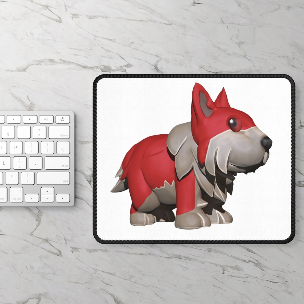 Red Dog Gaming Mouse Pad featuring vibrant custom designs and stitched edges, measuring 9x7 inches.