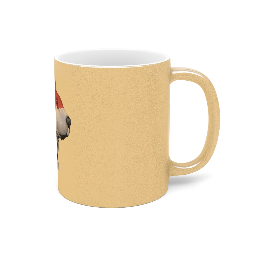 Red Dog Metallic Mug in Silver and Gold finishes, showcasing personalized designs and a comfortable C-handle.