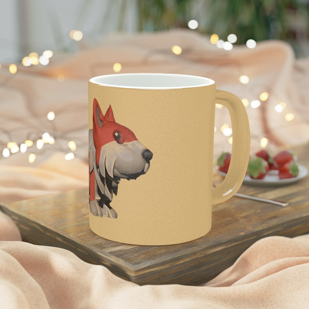 Red Dog Metallic Mug in Silver and Gold finishes, showcasing personalized designs and a comfortable C-handle.