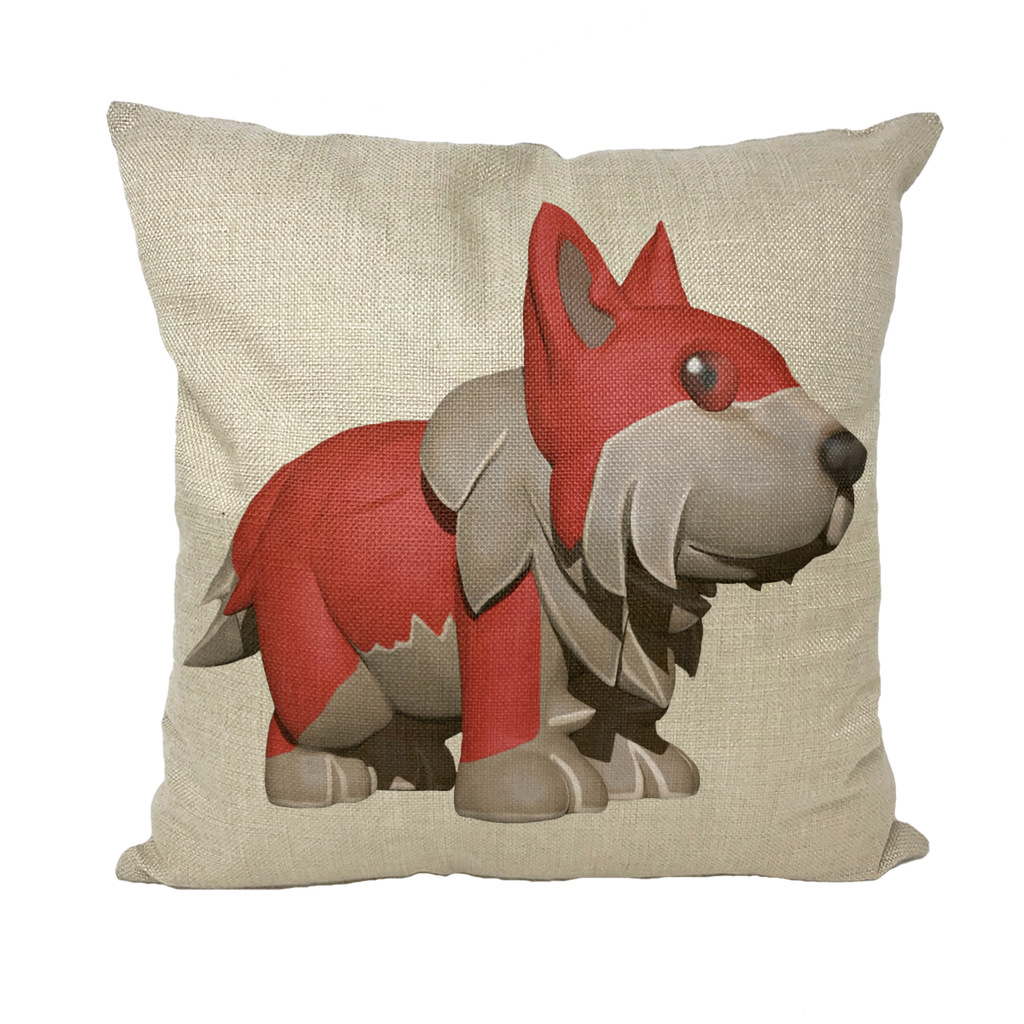 Red Dog Throw Pillows in various styles including linen, canvas, and suede, showcasing vibrant designs and high-quality materials.