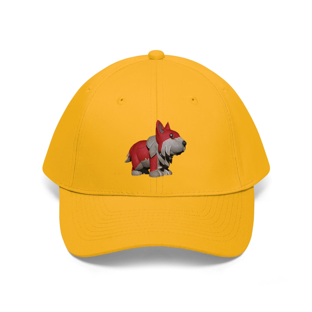 Red Dog Unisex Twill Hat in classic design, made from 100% cotton twill, featuring adjustable Velcro closure.